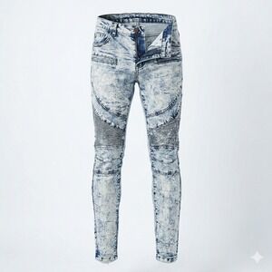 Rue21 Premium Men's Biker Jeans Size 28x30 Acid Wash Moto Denim Streetwear